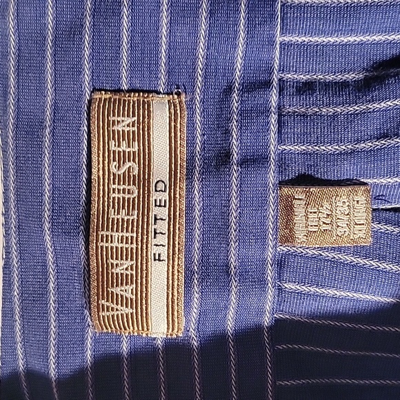 Van Heusen Mens Fitted Blue & White Pinstripes Dress Shirt, Size: 17.5 - Picture 5 of 5